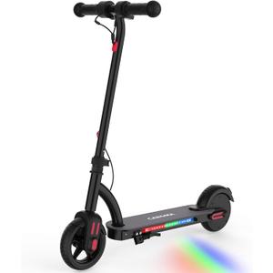 Caroma E6 Kids Electric Scooter, 150W Foldable Electric Scooter with 3 Speeds (5/8/10 Mph), LED Display & Colorful Lights, Dual Braking System E Scooter for Kids Aged 6-12&8-12, Black