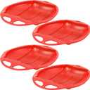 Snow Sleds for Kids with Handles Heavy Duty Outdoor Snow Saucer Sled Plastic Disc Beach Downhill, Winter Outdoor Sports (Red), Set of 4