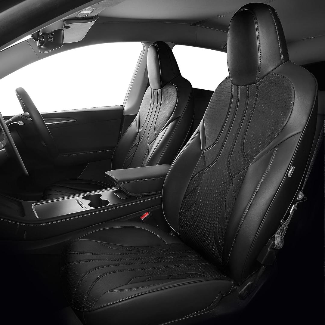 1:1 Custom Fit for Tesla Model Y Seat Covers 2024 2023 2022 2021 2020, Leather Car Seat Covers Full Set 5-Seater Breathable - Black
