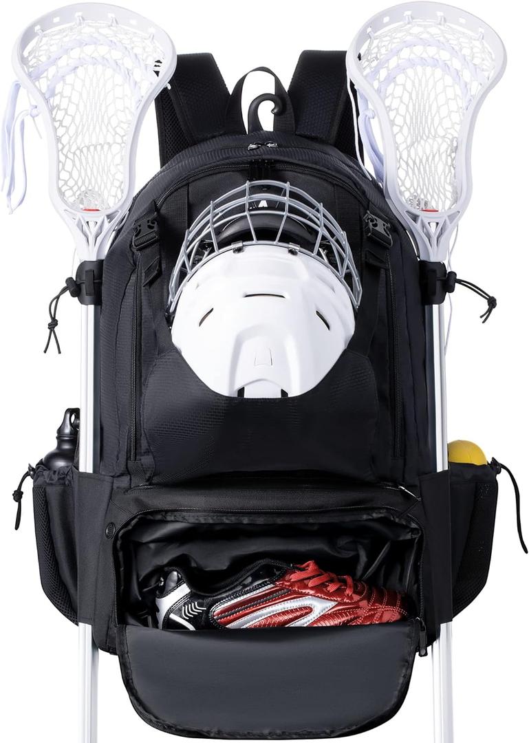 Lacrosse Bag Extra Large Lacrosse Backpack with Tow Stick Holder (XXL-Black)