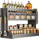 Kitchen Seasoning Shelf Spice Rack Wall Mount with Hooks and Utensil Holder Hanging Seasoning Box Shelf Seasoning Jar Organizer for Sugar Salt Pepper Oil Bottle (5 Boxes)