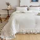 AIKASY White Comforters Twin Size Set, Vintage Boho Chic Farmhouse Bedding Sets Shabby Ruffle Queen Bed Comforter Bedding 3PCS1 Comforter and 2 Pillowcases