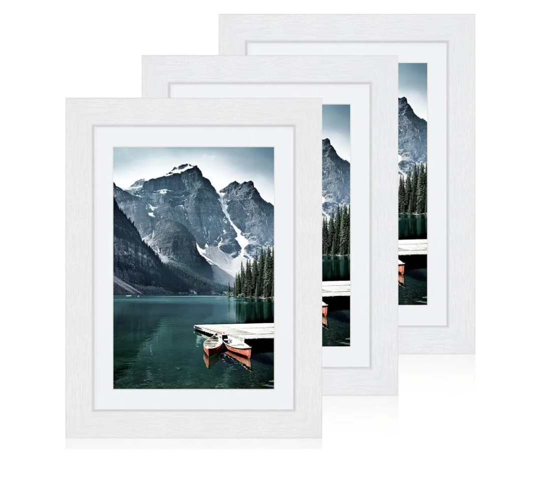 5x7 White Picture Frames set of 3, Made of Wooden and Glass Photo frame - Displays Picture 4x6 with Mat or 5 x 7 without Mat, Desktop & Wall Collage Frame set