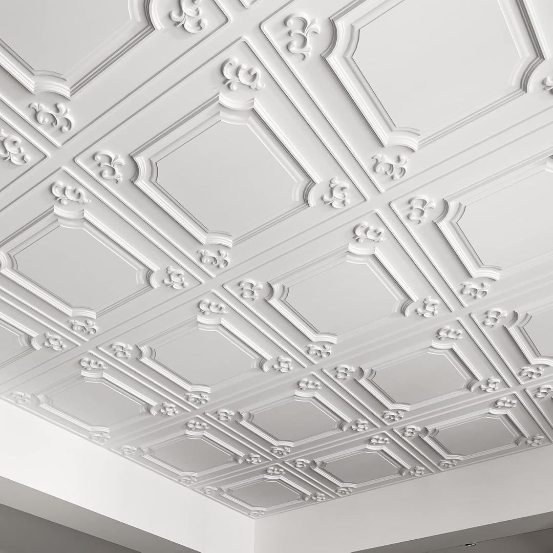 Art3d Drop Ceiling Tiles 24x24 in White (12-Pack, 48 Sq.ft), Wainscoting Panels Glue Up 2x2, 12pcs 24"x24"