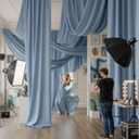 10 Panels 5x20ft Dusty Blue Ceiling Drapes for Wedding Parties, Wrinkle Free Thick Polyester 20ft Extra Long Wedding Draping Ceiling Curtains Arch Drapery for Birthday Party Canopy Tent Decor, 720"W x 240"L