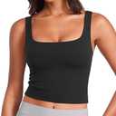 CRZ YOGA Womens Butterluxe Double Lined Square Neck Tight Tank Tops Sleeveless Workout Cropped Casual Yoga Fitted Shirts (Small, Black)