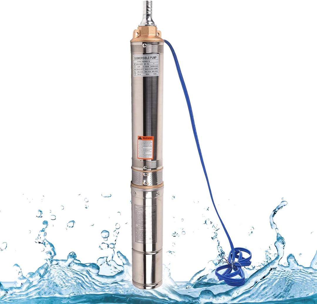 Doppy 4" Deep Well Submersible Pump, 1HP/220V/60Hz,207 Ft Head/33gpm,with 49 ft Electric Cord Stainless Steel Water Pump,With 1.25" NPT Connector, for Irrigation,Farms,Industrial,Home