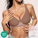 OEAK Womens Deep V Bras Wireless Comfortable Bra Supportive No Underwire Bras T-shirt Push Up Bralettes Plunge Seamless Bra (Brown, XL)