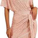 GRACE KARIN Cocktail Dresses for Evening Party One Shoulder Ruched Sequin Dresses Rose Gold XL