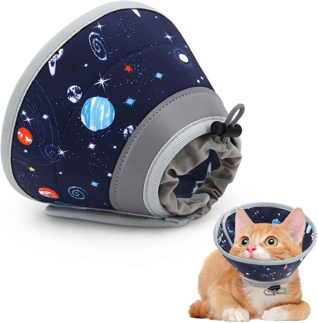 Cat Cone Collar Soft, Comfortable Cat Recovery Collar Pet Cone for Small Large Cats, Lightweight Elizabethan Collar for Cats Kittens After Surgery Prevent from Licking Wounds, Star, S (S Neck Girth (5"-8"), Dark Blue)