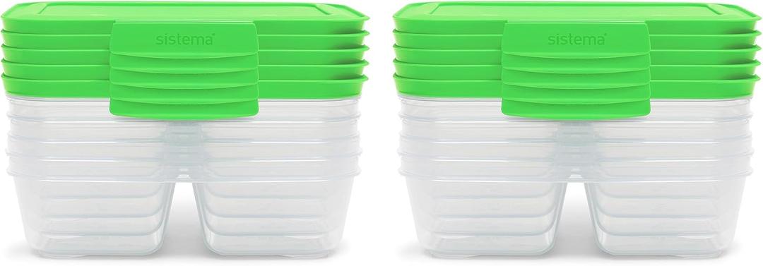 Sistema Nest It Meal Prep Food Storage Containers with Lids, 10-Pack of 3.7-Cup Containers with 2 Divided Compartments, Airtight & Leak-Resistant, Dishwasher, Microwave, & Freezer-Safe, BPA-Free