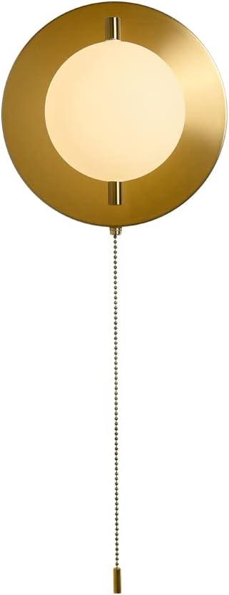 Pull Chain Wall Lamps Globe Glass and Brass Wall Sconces Mid-Century Modern Wall Light Fixture with Pull Switch Wall Mounted Light for Farmhouse Living Room Bedside Hallway Kitchen (Gold) (Gold-1 pack)