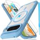 for Google Pixel 9 Pro Case with Magsafe Magnetic Slim Shockproof Protective Case,Translucent Matte Back with Lanyard Strap and 2 * 9H Tempered Glass Screen Protector Phone Cover 6.3-inch-Blue