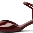 SAMMITOP Kitten Heels for Women Pointed Toe Ankle Strap Low Heel Pumps Shoes Dressy 1.5 Inches (7, Burgundy)