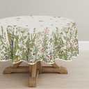 Horaldaily Spring Summer Tablecloth 90x90 Inch Round, Wild Flowers Floral Table Cover for Party Picnic Dinner Decor (Beige)