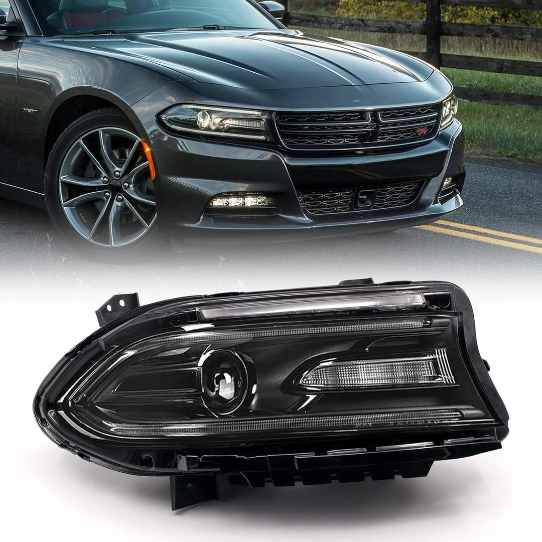 FIONE - For Dodge Charger Headlights Assembly 2015-2021 Halogen Model Headlamp with LED DRL & Turn Signal Lights Passenger Right Side 68214398AC CH2503271