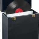 Vinyl Record Storage Box, Solid Wood Vinyl Record Box Fits Standard Records- 7/10 Inch, (Upgrade Double Latch) LP Album Record Storage Case Hold 40 Records - Carbonized Brown (Black)