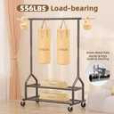 EAGMAK Heavy Duty Clothes Rack Load 556 LBS, Rolling Clothing Rack With Shelves, Height Adjustable Metal Clothes Hanger with Wheels Portable Wardrobe Organizer Garment Rod for Hanging Clothes (Black)