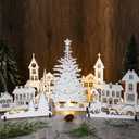 Amyhill 6 Pcs White Christmas Village Set Wooden White Houses Christmas Decor Xmas Village Tree Elk Silhouette Cutouts Holiday Indoor Decoration for Fireplace Mantel Farmhouse Table Centerpieces