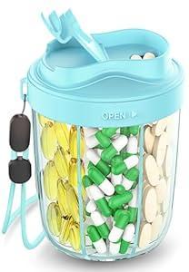 Pill Dispenser with 7 Large Compartments - Portable Pill Organizer for Travel, Anti-Mix Design & Wide Opening Design, Easy Access to Vitamin Dispenser, Includes 20 Blank Stickers(Gray)