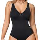 Nebility Shapewear Bodysuit for Women - Tummy Control Body Suits V Neck Body Shaper Sculpting Snatched Waist Trainer (Medium, Black)