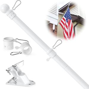 White Flag Poles for 3x5 Flags Outdoor, Flag Pole Kit for Outside House - Heavy Duty 5ft Flagpole and Holder, Mount for Outdoor, Boat, RV, Truck Hitch, Garage Tangle Free Rings, Weather Resistant