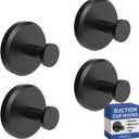 HOME SO Suction Cup Hooks for Shower & Bathroom Towel Holder 4-Pack Suction Cups Hooks for Hanging Towels, Robes, & Coats - Tiles, Glass Door or Mirror Shower Hooks & Towel Hooks Organizer - Black