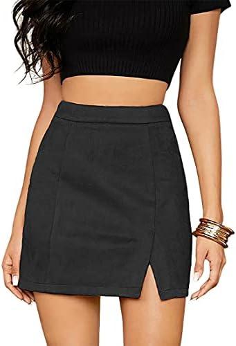 VNDFLAG Women's High Waist Faux Suede Side Split Bodycon Short Mini Skirt, Size S