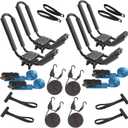 2-Pack Kayak Roof Rack Carrier - Heavy-Duty J-Style Crossbar Mount for Kayak/Canoe/Surf Ski (75lb Capacity), Includes 4 Ratchet Tie-Down Straps & Rust-Resistant Hardware (Fits Square/Oval/Flat Bars)