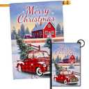 4SEASONS POD Merry Christmas Flag, Set 2 Merry Christmas Red Truck House Flag 28x40 and Christmas Garden Flag 12x18 Double Side, Winter Decorations Flag for Holiday Yard Lawn Outdoor Décor
