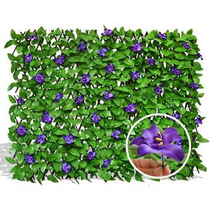 Expandable Faux Ivy Fence Privacy Screen with Artificial Flower,Greenery Expandable Stretchable Covers Panel for Balcony Patio Apartment Garden Outdoor Decor 36X92INCH