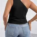 WDIRARA Women's Plus Size One Shoulder Tank Top Ruched Asymmetrical Sleeveless Tops (Black)