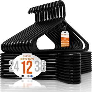 HOUSE DAY Premium Heavy Duty Plastic Hangers 12 Pack - Ultra Thick Black Clothes Hangers - 20 lb Capacity - Sturdy Hangers for Coats, Jackets, Suits & Jeans - Closet Organizer for Dorm, Apartment