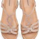 Saidoteto Women's Wide Flat Sandals,Casual Open Toe Strappy Slip-on Summer Dressy Platform Sandals with Sparkling Rhinestones