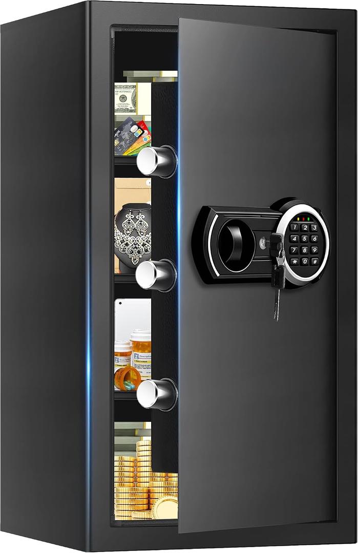 6.1 Cuft Heavy Duty Fire Security Home Safe Box, Large Floor Safe with Digital Keypad & Key Lock, Fire Proof Safes for Home with Three Removable Shelf, Anti-theft Tall Safes for Money, Cash, Documents, 
Product Dimensions	11.82"D x 13.98"W x 27.6"H