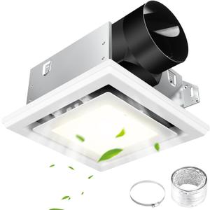 FEITON Bathroom Exhaust Fan with Light (3000K/4000K/5000K), Ceiling Mount, 110 CFM 1.0 Sones, Quiet Square Bath Fan Light Combo(Metal housing, 4 Inch Duct, Ceiling Opening Size: 7.6 x 7.3 Inches)