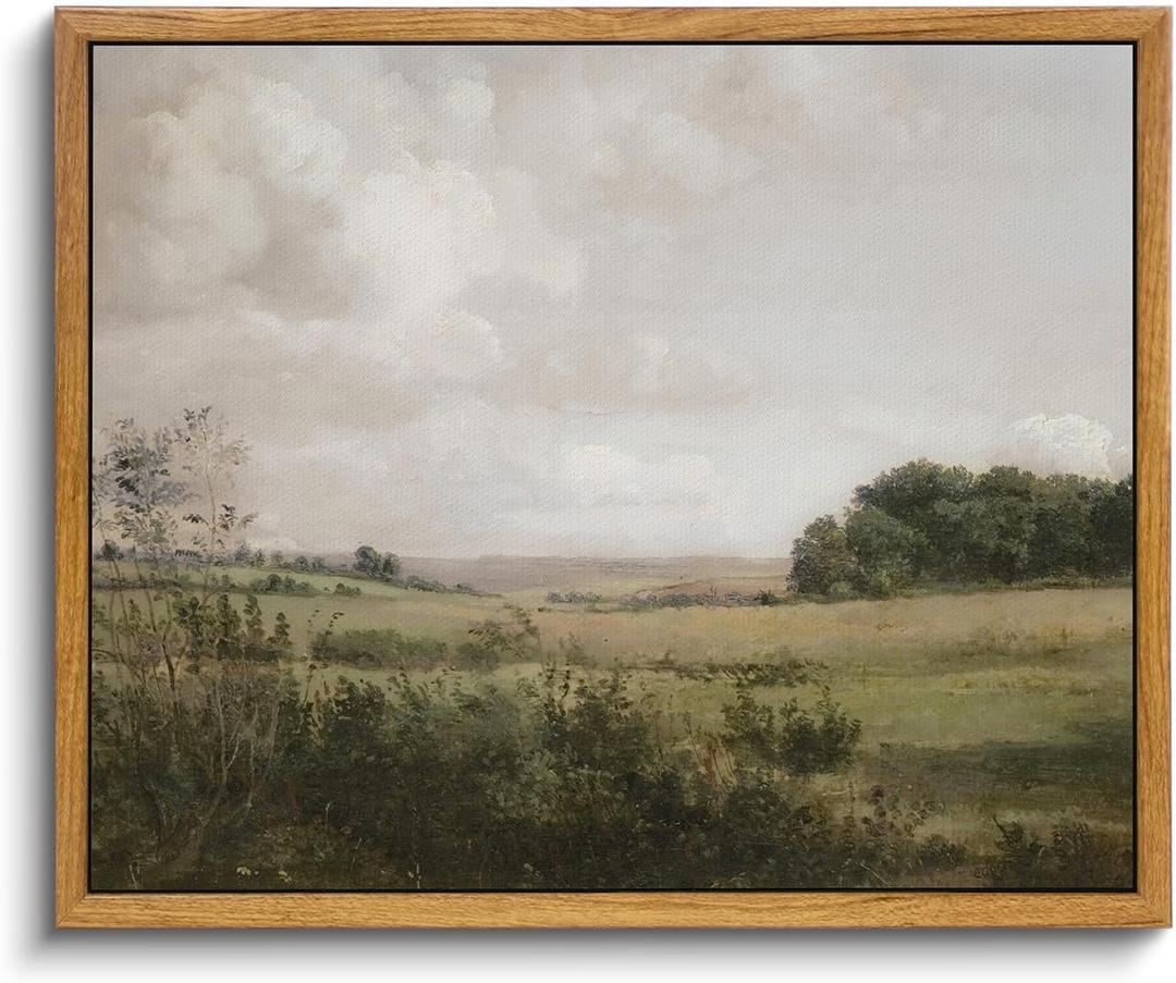 VIYYIEA Framed Canvas Wall Art Room Decor, Vintage Landscape Art Prints, Vast Grassland Rustic Farmhouse Wall Decor for Bedroom Bathroom Living Room 9"x11" (Landscape with Sunlit Clouds)