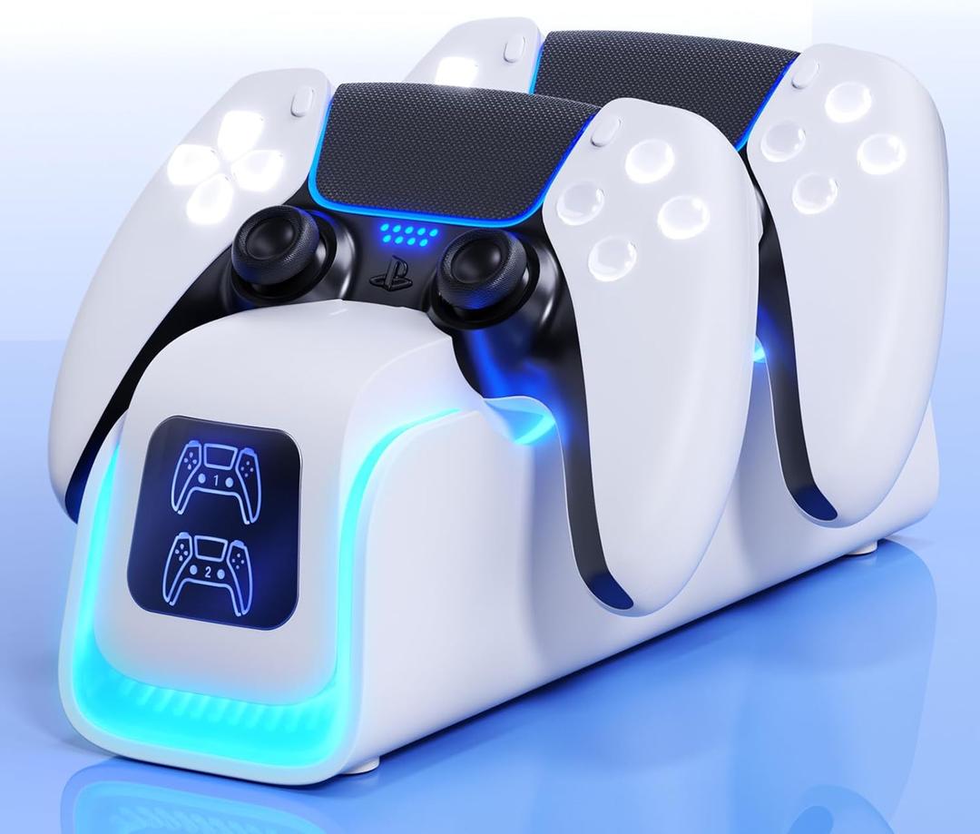 PS5 Controller Charger,PlayStation Charging Dock for PlayStation 5 Dualsense Edge with 6 LED & RGB Mode,Overcharge Protection Fast Controller Charging Station Stand Skin with Cable for Game Consoles (grey)