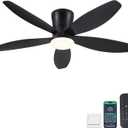 Surtime 48" Ceiling Fans with Lights-Low Profile Ceiling Fan with Light and Remote/APP Control, Black Flush Mount Ceiling Fans,DC Reversible,LED Dimmable