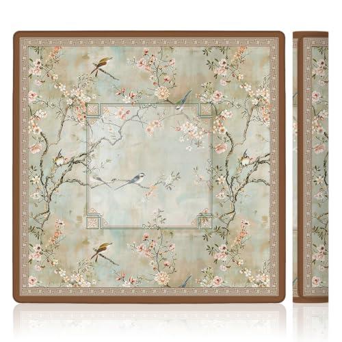LZYRF Vintage Chinoiserie Cherry Blossom Mahjong Mat 31.5 x 31.5 in, Cottagecore Botanical Floral Bird Anti Slip and Noise Reduction Game Table Cover for Mahjong Dominoes Card Board Tile Games