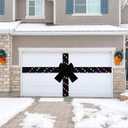 Giant Christmas Garage Door Bow Decoration with Light Large Velvet Christmas Ribbon Bow Garage Door Banner Cover for Xmas Indoor Outdoor Home Party Decoration, 26.25 x 11.81 ft(Black)