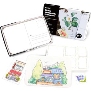 Funto 100% Cotton Watercolor Paper Postcards, 28 Blank Cards + 2 Stamp Sheets, 4x6, 140lb/300gsm, Cold Press, Acid-Free Heavyweight for Artists & Beginners