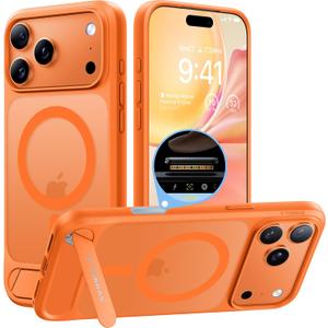 TORRAS Strong Magnetic & Seamless Stand for iPhone 17 Pro Max Case, Fit for MagSafe, Military Grade Drop Protection, Adjustable Kickstand for iPhone 17 Pro Max Case Translucent Matte Orange