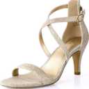 Ankis Nude Gold Black Heels Strappy Heels for Women 3 Inch Stiletto Open Toe Sandals for Wedding Evening Party Homecoming (6)