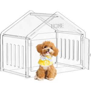Acrylic Dog House Indoor.Clear Dog Crate for Small Dogs, Modern Indoor Dog Kennel for Most Small Dog Cat Pet (Clear, 15.7 * 21.5 * 27 inch)