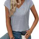 3 x Womens Summer Tops Short Cap Sleeve Shirts V Neck Basic Tees Casual Fashion T Shirts (Gray, M)