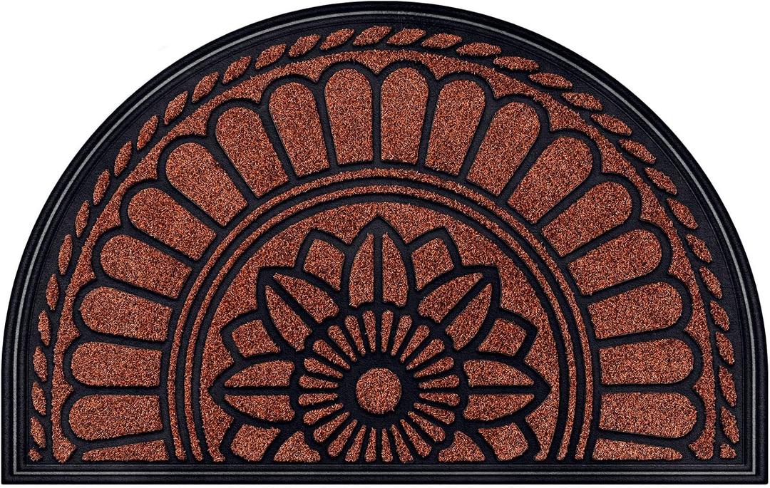 Mibao Half Round Door Mat, Non-Slip Welcome Entrance Way Mat, Durable Rubber Door Mats, Low-Profile Heavy Duty Doormat, Half Circle Mats for Garage, Patio, High Traffic Areas, 23.5" x 35.5", Maroon, 1'11" x 2'11"