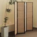 Furnnylane 4 Panel Bamboo Room Divider - 5.6 ft Tall Folding Privacy Screen for Room Separation, Natural Brown Freestanding Partition Wall for Home Office (67" H x 61.4" W)