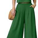 Lepunuo Womens Summer 2 Piece Outfits Sleeveless Crop Top Flowy Wide Leg Pants Matching Sets Vacation Beach Travel Outfits (A- Dark Green, S)