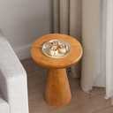 LAPTAIN Wood Side Table, Rustic Drink Table, Round Coffee Table for Living Room, Bedroom, Balcony, 16 inch
